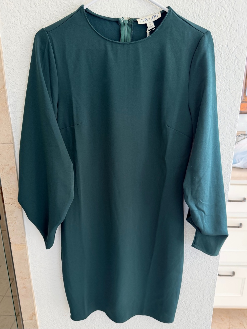 She + Sky Forest Green Crewneck Shift Dress NWT